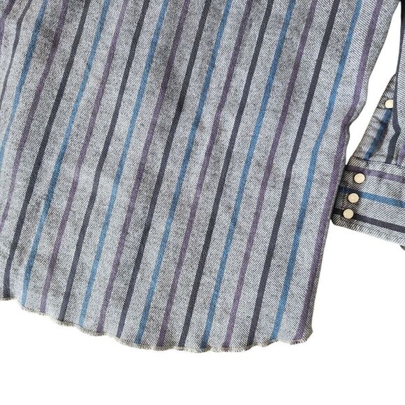 Vtg Saddle King Western Shirt Mens 2X: 18.5 Long Sleeve Blue Stripe Pearl Snap - Picture 2 of 9